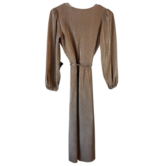 Ann Taylor | NWT | Metallic Pleated Faux Wrap Dress | XSP Petite - Picture 11 of 11